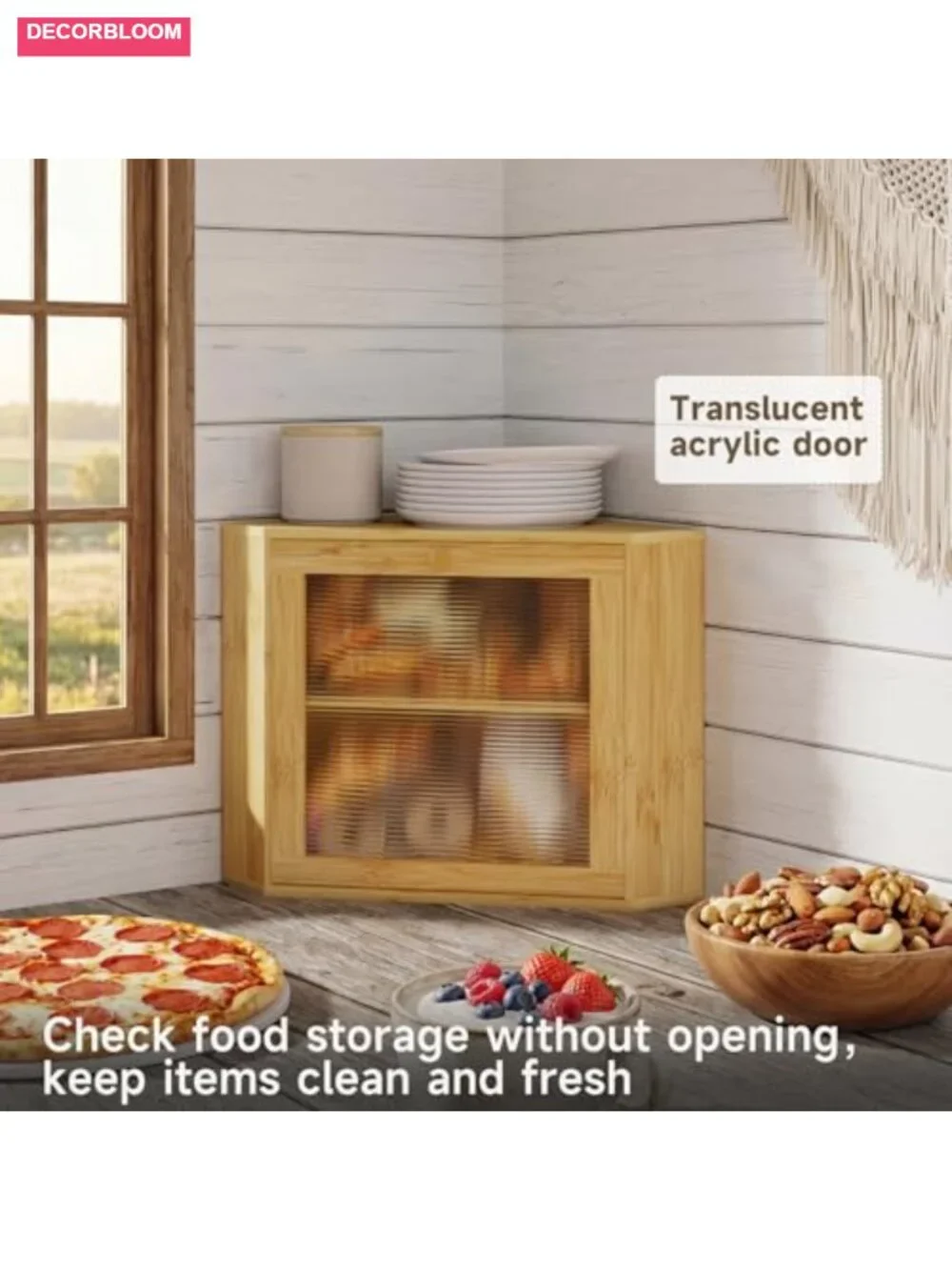 Corner Bamboo Bread Box Adjustable Storage